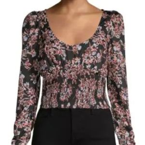 Free People Cropped Silk floral Top